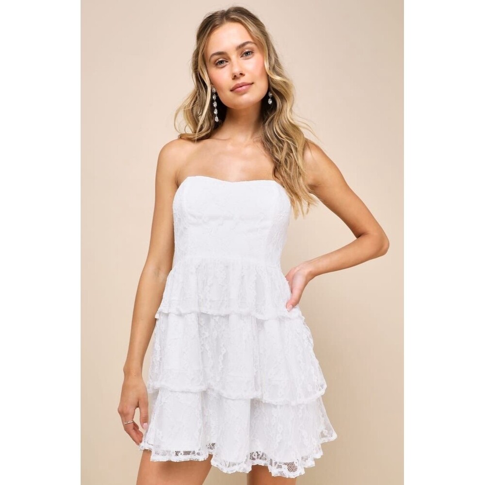 Lulus White Lace Strapless Tiered Mini Dress NWT Size XXL